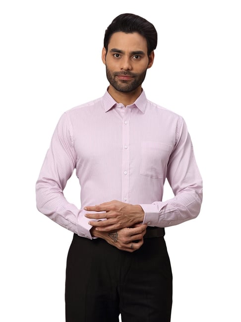 Park Avenue Pink Cotton Slim Fit Striped Shirt