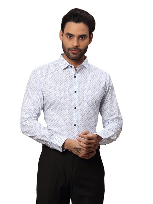 Park Avenue Blue Cotton Slim Fit Printed Shirt