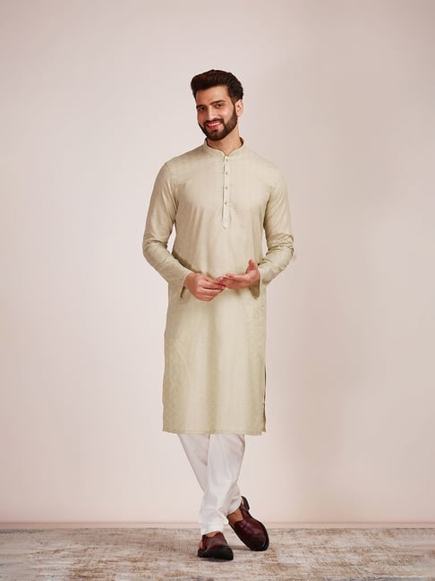 Manyavar Sage Green Regular Fit Printed Kurta & Pyjama Set