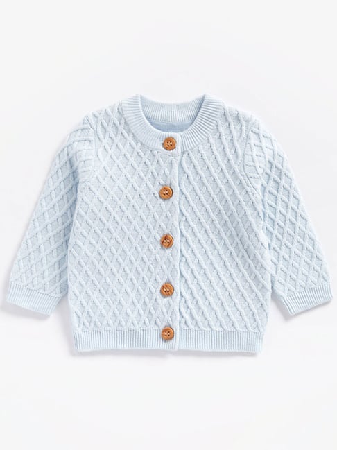 Mothercare Kids Blue Cotton Textured Pattern Full Sleeves Cardigan