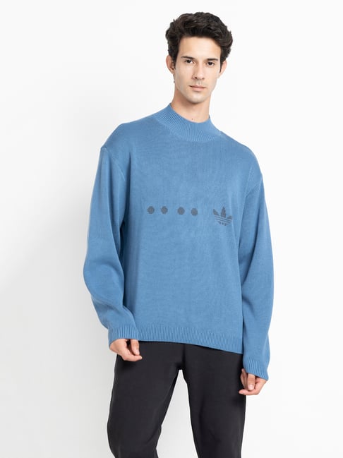 Adidas Originals Blue Regular Fit ZIP KNIT JUMP Sweater
