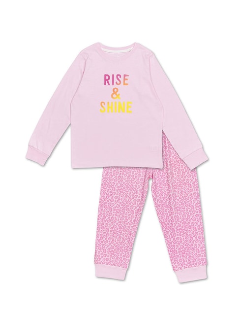 H by Hamleys Girls Pink & White Printed Full Sleeves T-Shirt With Joggers