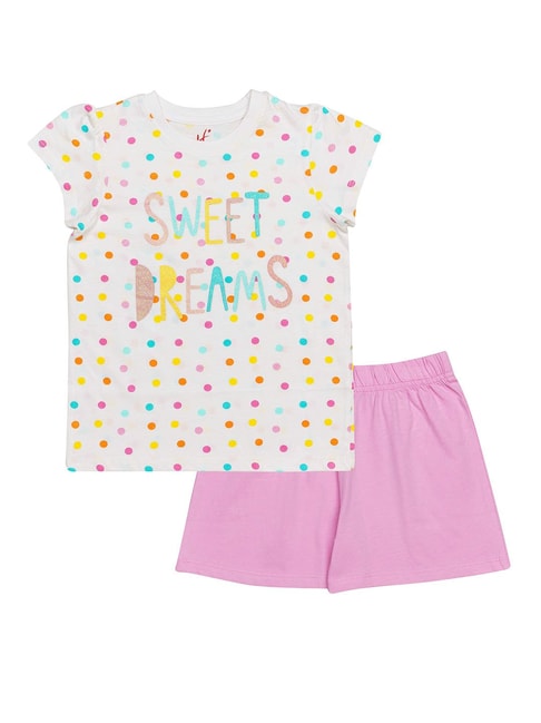 H by Hamleys Girls White & Pink Embellished Short Sleeves T-Shirt With Shorts