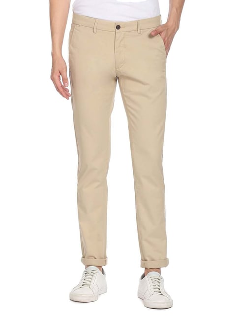 Buy Arrow Sport Khaki Solid Mid Rise Trousers for Men Online  Tata CLiQ