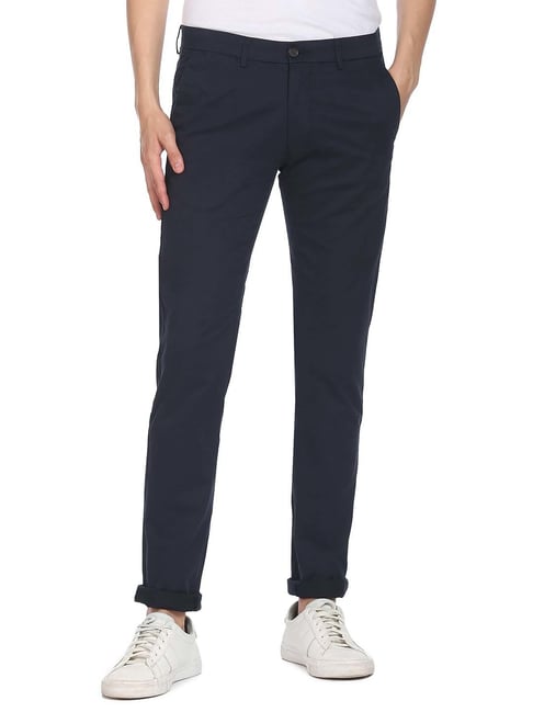 Arrow Sport Navy Slim Fit Flat Front Trousers