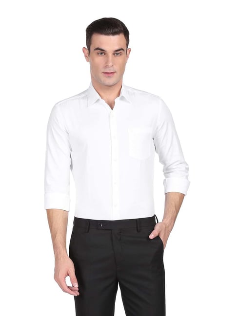 Arrow White Slim Fit Self Design Cotton Shirt