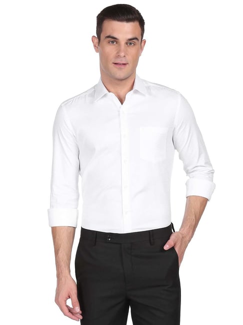 Arrow White Slim Fit Self Design Cotton Shirt