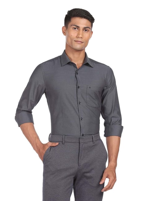 Arrow Charcoal Regular Fit Textured Cotton Shirt-picture-32