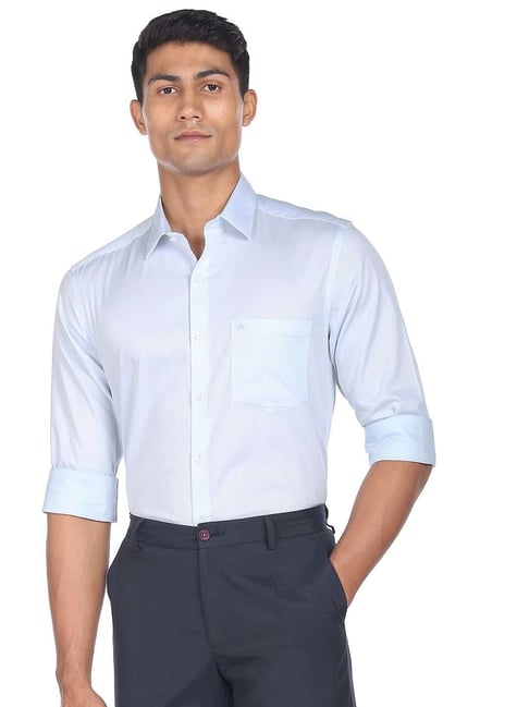 Arrow Light Blue Slim Fit Self Design Cotton Shirt