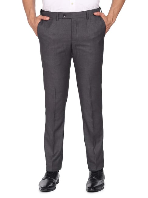 Arrow Dark Grey Regular Fit Flat Front Trousers