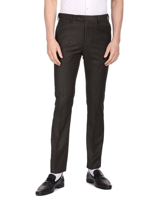 Arrow Brown Slim Fit Self Pattern Trousers-picture-25
