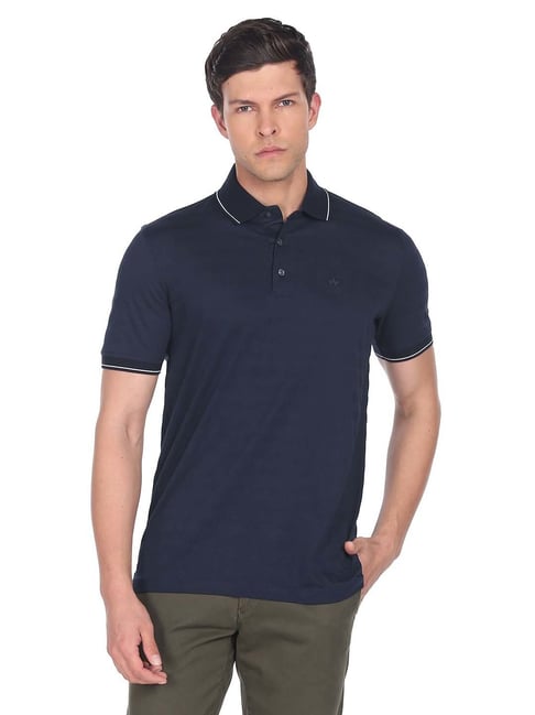 Arrow Navy Regular Fit Cotton Polo T-Shirt
