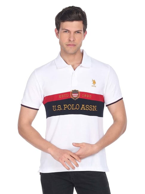 Buy Polo White Slim Fit Self Design Cotton Polo T-Shirt