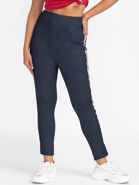 Buy Women Navy Lycra Satin Jogger Pants Online at Sassafras