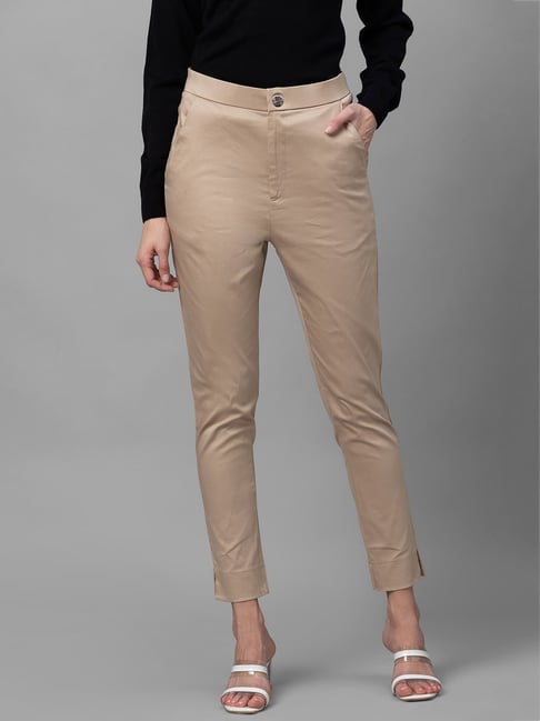 Buy Stone Beige Trousers & Pants for Women by SAM Online | Ajio.com
