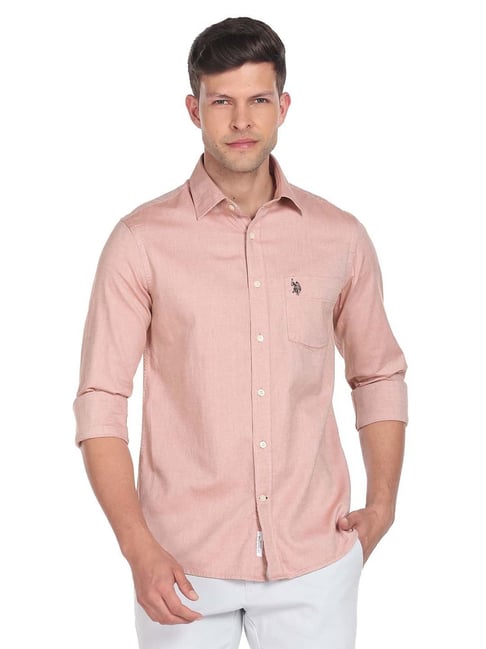 Buy U.S. Polo Assn. Light Pink Regular Fit Cotton Shirt for Men's Online @  Tata CLiQ