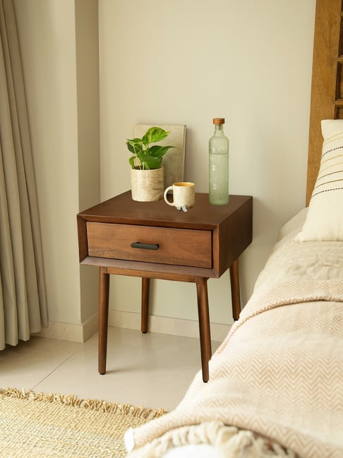 Ellementry Old World Dark Brown Mango Wood Bedside Table