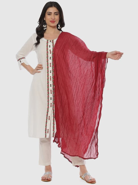 Biba Red Cotton Plain Dupatta