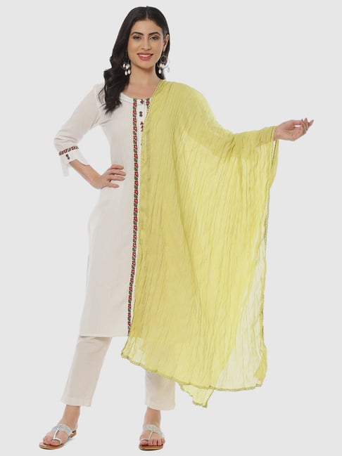 Biba Yellow Cotton Plain Dupatta