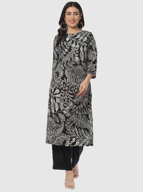 Biba Black Printed Kurta Palazzo Set