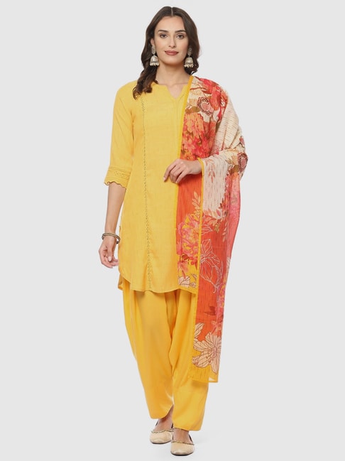 Buy Turquoise Viscose Straight Printed Kurta Salwar Suit Set (Kurta, Salwar,  Dupatta) for INR2999.00 | Biba India