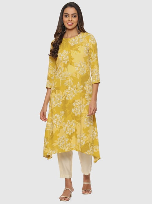 Buy BIBA Olive Printed Rayon Round Neck Women's Ethnic Dress