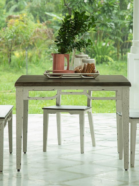 Ellementry Farmhouse Flair Brown & White Mango Wood Square Dining Table