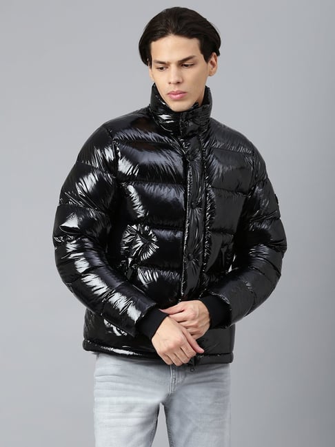 Stylish Quilted Coats Men's Woods Black Regular Fit Quilted