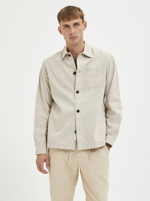 Buy SELECTED HOMME Light Beige Loose Fit Overshirt for Men's