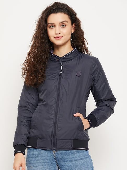 COTTON BLEND BOMBER JACKET - Navy blue | ZARA India