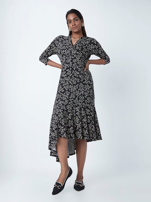 Wardrobe by Westside Black Floral Dress With Asymmetric Hem