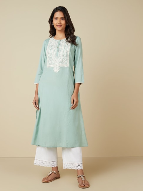 Utsa by Westside Mint Embroidered A-Line Kurta Price in India