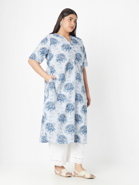 Diza Curves by Westside Blue Floral Printed Straight Kurta Price in India