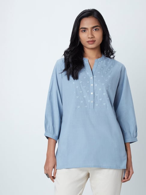 Utsa by Westside Dusty Blue Floral-Embroidered Kurti Price in India