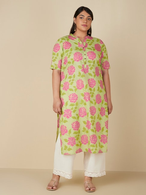Diza Curves by Westside Green Flower Design Straight Kurta Price in India