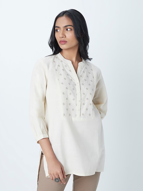 Utsa by Westside Off-White Embroidered Straight Ethnic Top Price in India