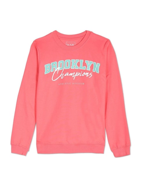SUGR GIRL Kids Pink Cotton Printed Full Sleeves Sweatshirt