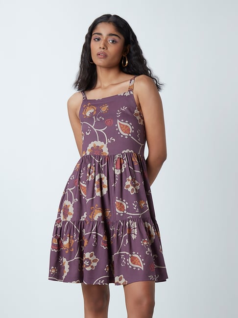 Bombay Paisley by Westside Purple Tropical Print Tiered Dress Price in India