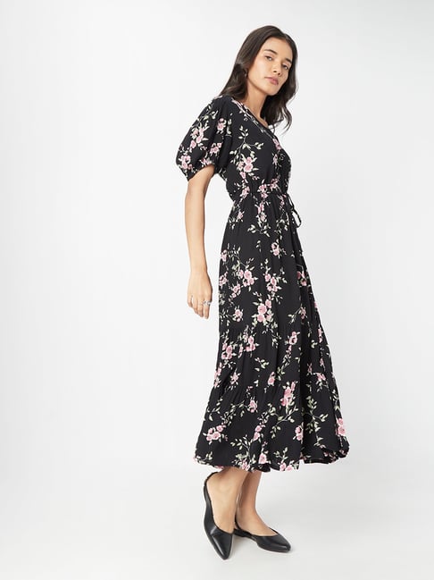 LOV by Westside Black Tiered Floral-Print Dress Price in India