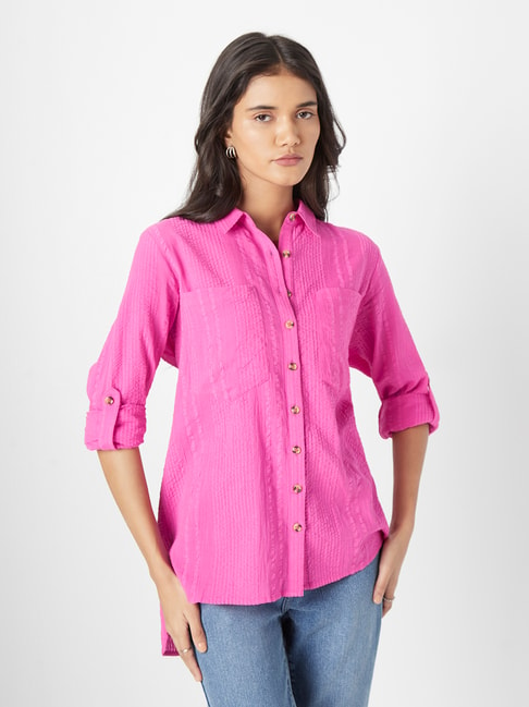 LOV by Westside Fuchsia Self-Striped Shirt Price in India