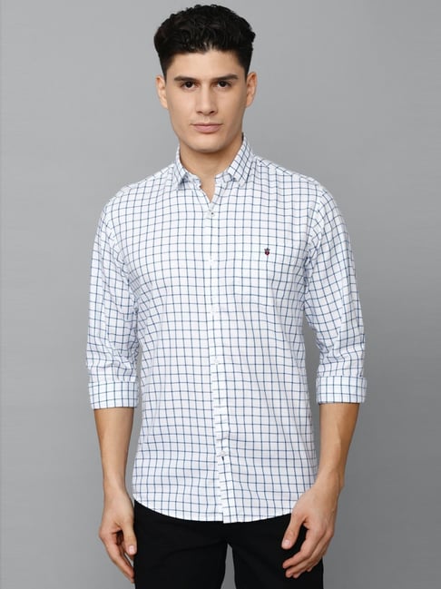 Louis Philippe White Cotton Slim Fit Checks Shirt