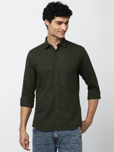 olive green slim fit shirt