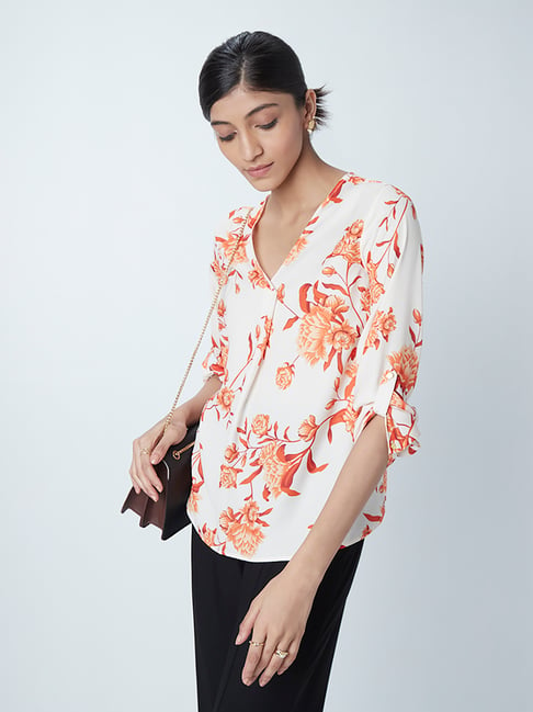 Wardrobe by Westside Cream Floral Print Blouse Price in India