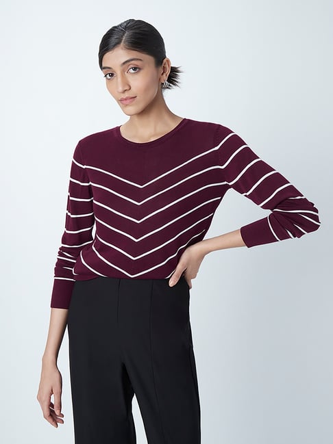 Wardrobe by Westside Wine Striped Knitted Top