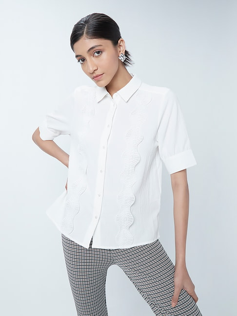 Wardrobe by Westside Off-White Lace Detail Blouse Price in India