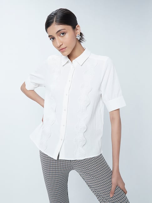 Wardrobe by Westside Off-White Lace Detail Blouse