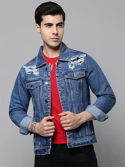 Buy online Black Printed Denim Jacket from Jackets for Men by Kultprit for  ₹1439 at 52% off | 2024 Limeroad.com