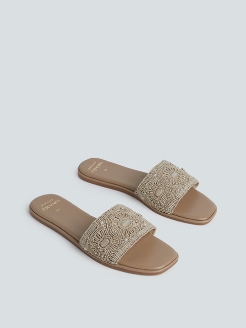 LUNA BLU by Westside Taupe Embellished Artisanal Sandals Price in India