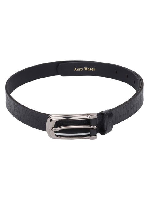 Aditi Wasan Black Textured Casual Leather Belt for Women