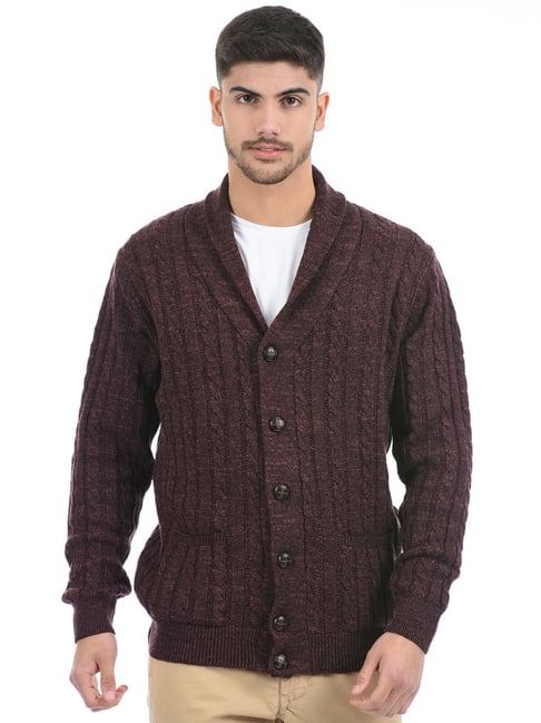 Buy London Fog Maroon Regular Fit Texture Cardigan for Mens Online